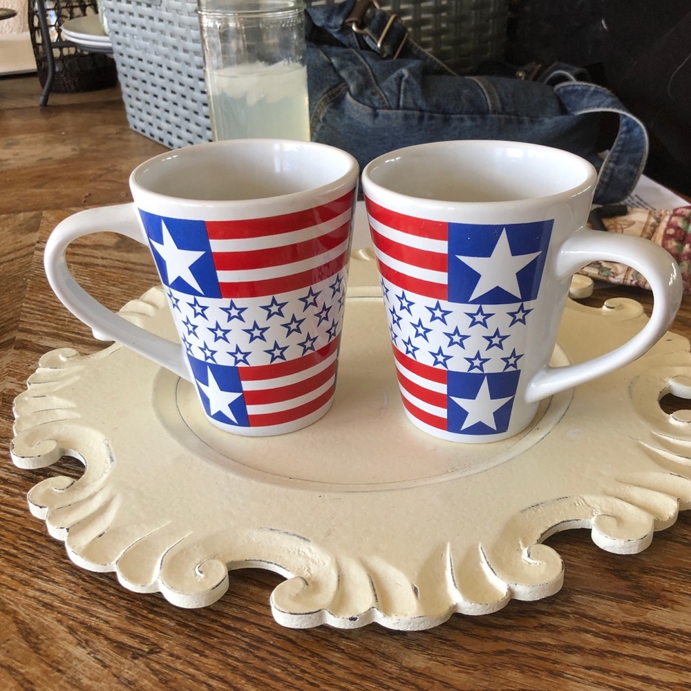 Stars Stripes Patriotic USA Flag Mugs Cups White 2